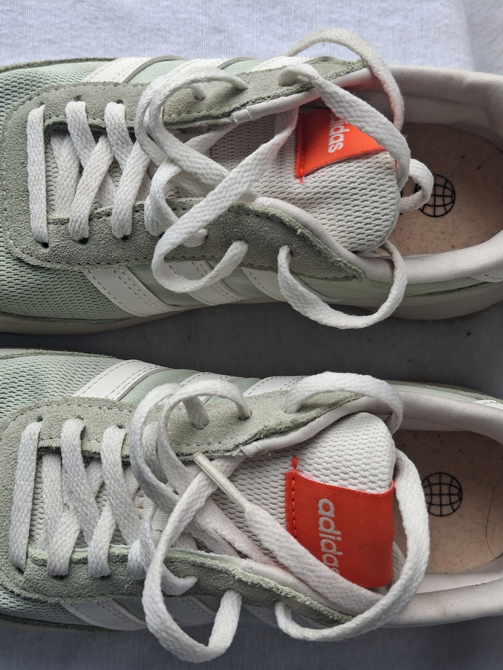 Adidas Light Green & White Retro Sneakers with Orange Logo